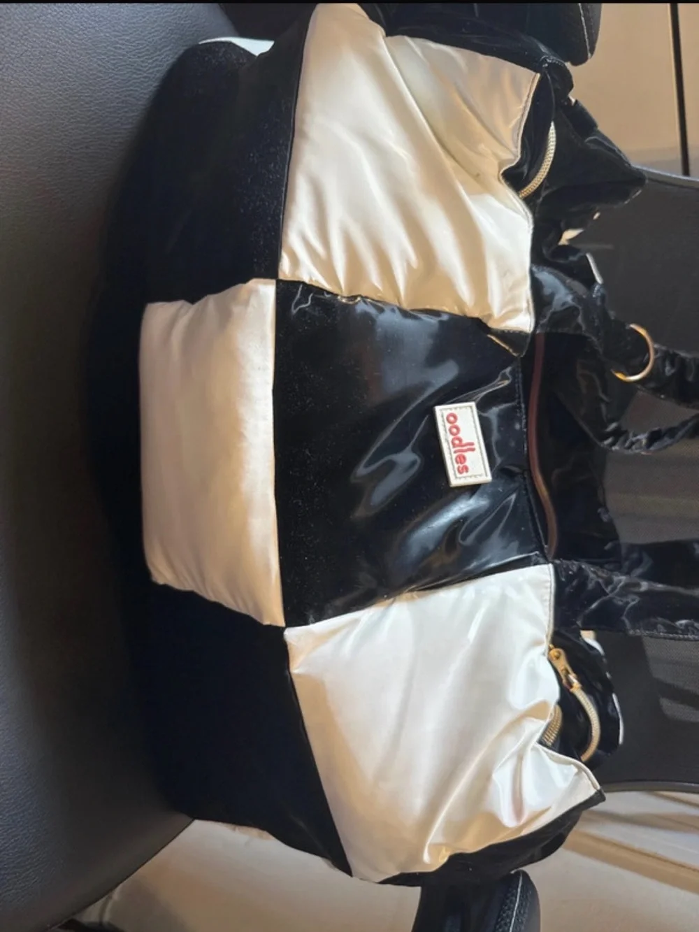 Oodles Black and White Checker Tote Bag